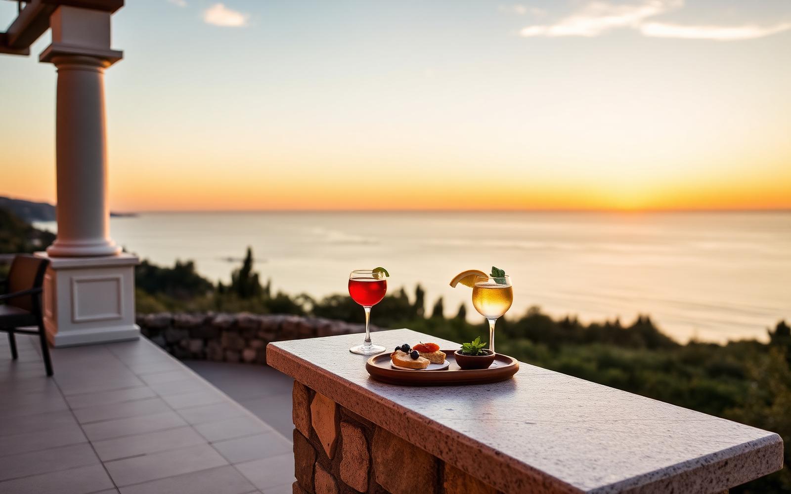 Aperitivo at sunset at a luxury private villa in Italy