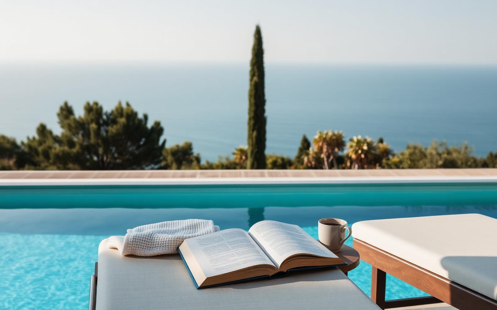 Quiet poolside morning at a luxury villa in Italy